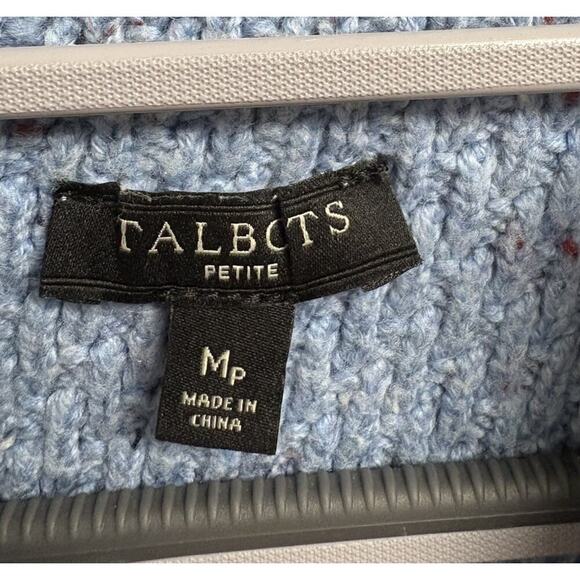 Talbots Petite MP Blue Textured Button Shoulder Sweater Women's Cotton Blend - Picture 4 of 5